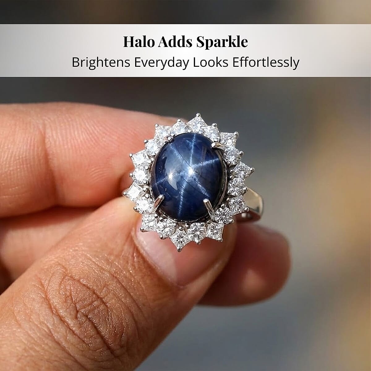 Premium Blue Star Sapphire (DF) 10.0) and Moissanite 9.15 ctw Starborn Majesty Ring in 10K White Gold (Size 10.0) image number 4