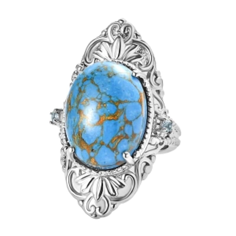 EverTrue Blue Turquoise and Sky Blue Topaz 15.90 ctw Ring in Stainless Steel (Size 8.0)