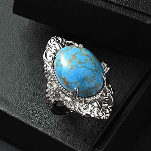 EverTrue Blue Turquoise and Sky Blue Topaz 15.90 ctw Ring in Stainless Steel (Size 8.0)