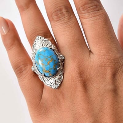 EverTrue Blue Turquoise and Sky Blue Topaz 15.90 ctw Ring in Stainless Steel (Size 8.0)