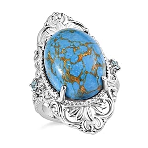 EverTrue Blue Turquoise and Sky Blue Topaz 15.90 ctw Ring in Stainless Steel (Size 8.0)