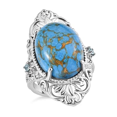 EverTrue Blue Turquoise and Sky Blue Topaz 15.90 ctw Ring in Stainless Steel (Size 8.0)