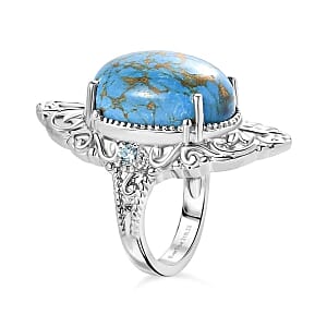 EverTrue Blue Turquoise and Sky Blue Topaz 15.90 ctw Ring in Stainless Steel (Size 8.0)