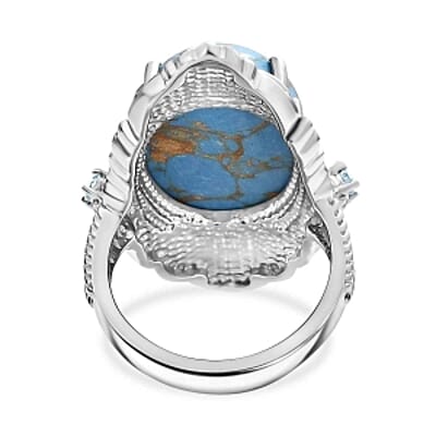 EverTrue Blue Turquoise and Sky Blue Topaz 15.90 ctw Ring in Stainless Steel (Size 8.0)