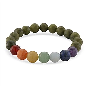 Connemara Marble with Multi Gemstone 140.00 ctw Seven Chakra Beaded Stretch Bracelet