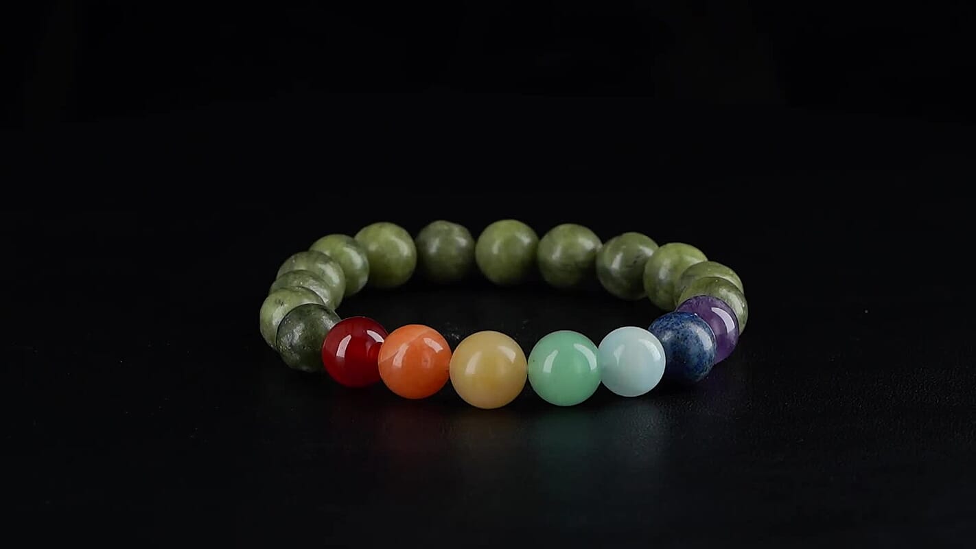Connemara Marble with Multi Gemstone 140.00 ctw Seven Chakra Beaded Stretch Bracelet