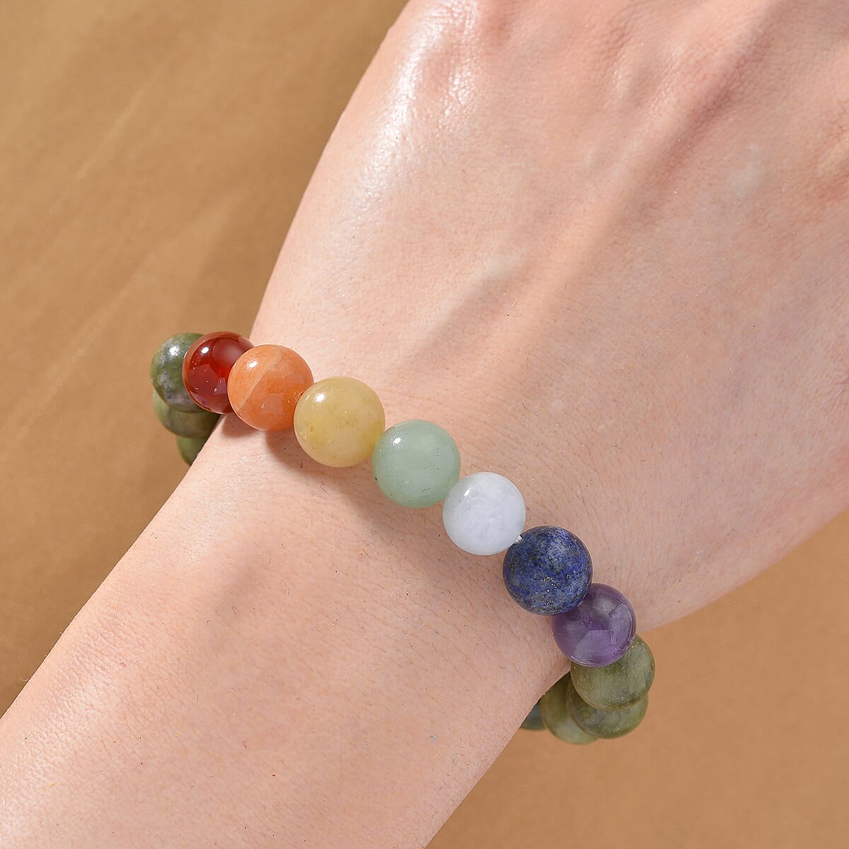 Connemara Marble with Multi Gemstone 140.00 ctw Seven Chakra Beaded Stretch Bracelet image number 1