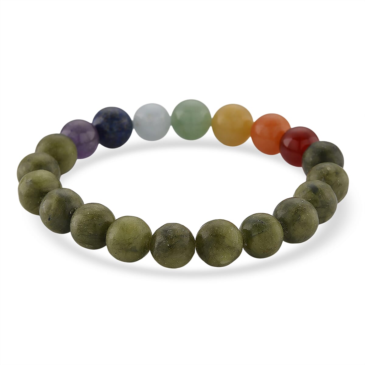 Connemara Marble with Multi Gemstone 140.00 ctw Seven Chakra Beaded Stretch Bracelet image number 2