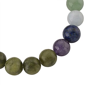 Connemara Marble with Multi Gemstone 140.00 ctw Seven Chakra Beaded Stretch Bracelet