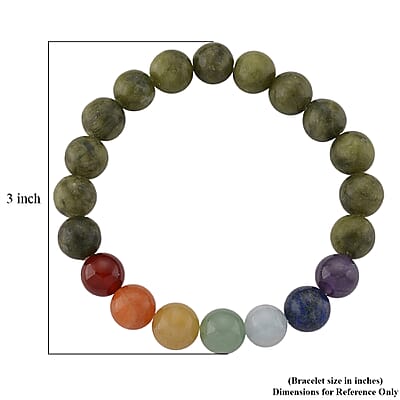 Connemara Marble with Multi Gemstone 140.00 ctw Seven Chakra Beaded Stretch Bracelet