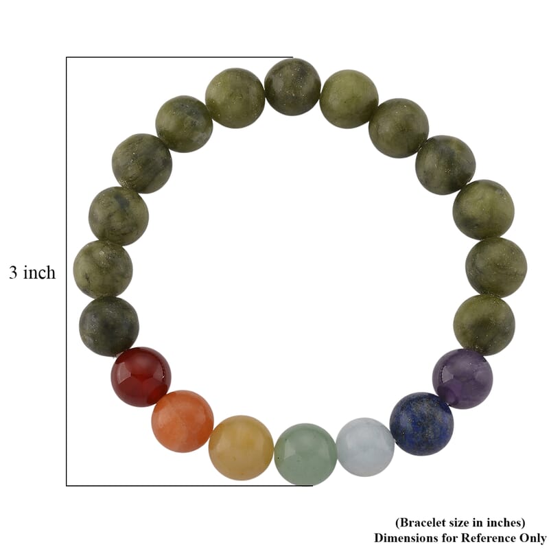 Connemara Marble with Multi Gemstone 140.00 ctw Seven Chakra Beaded Stretch Bracelet