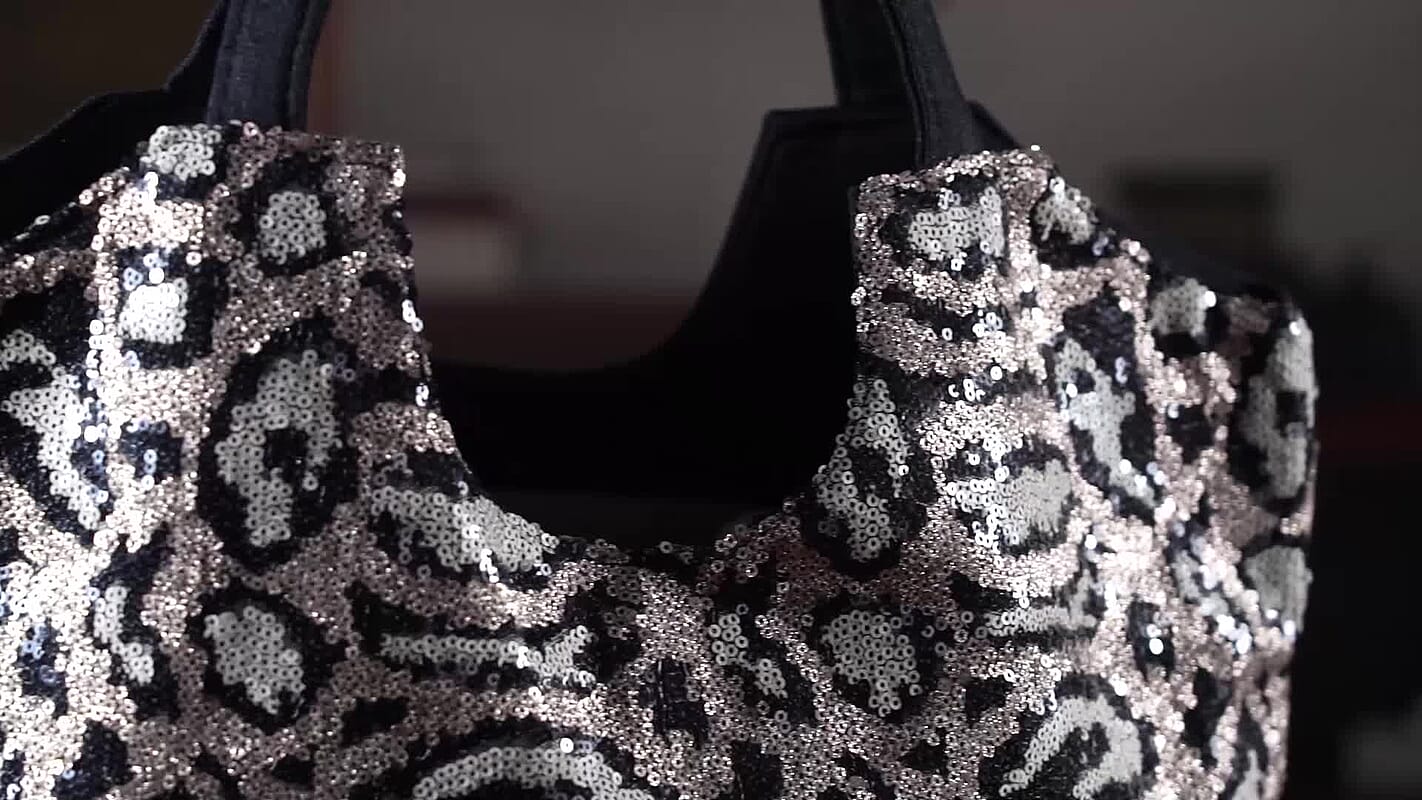 Tamsy Leopard Sequin Tote Bag (17.7"x5.5"x14")