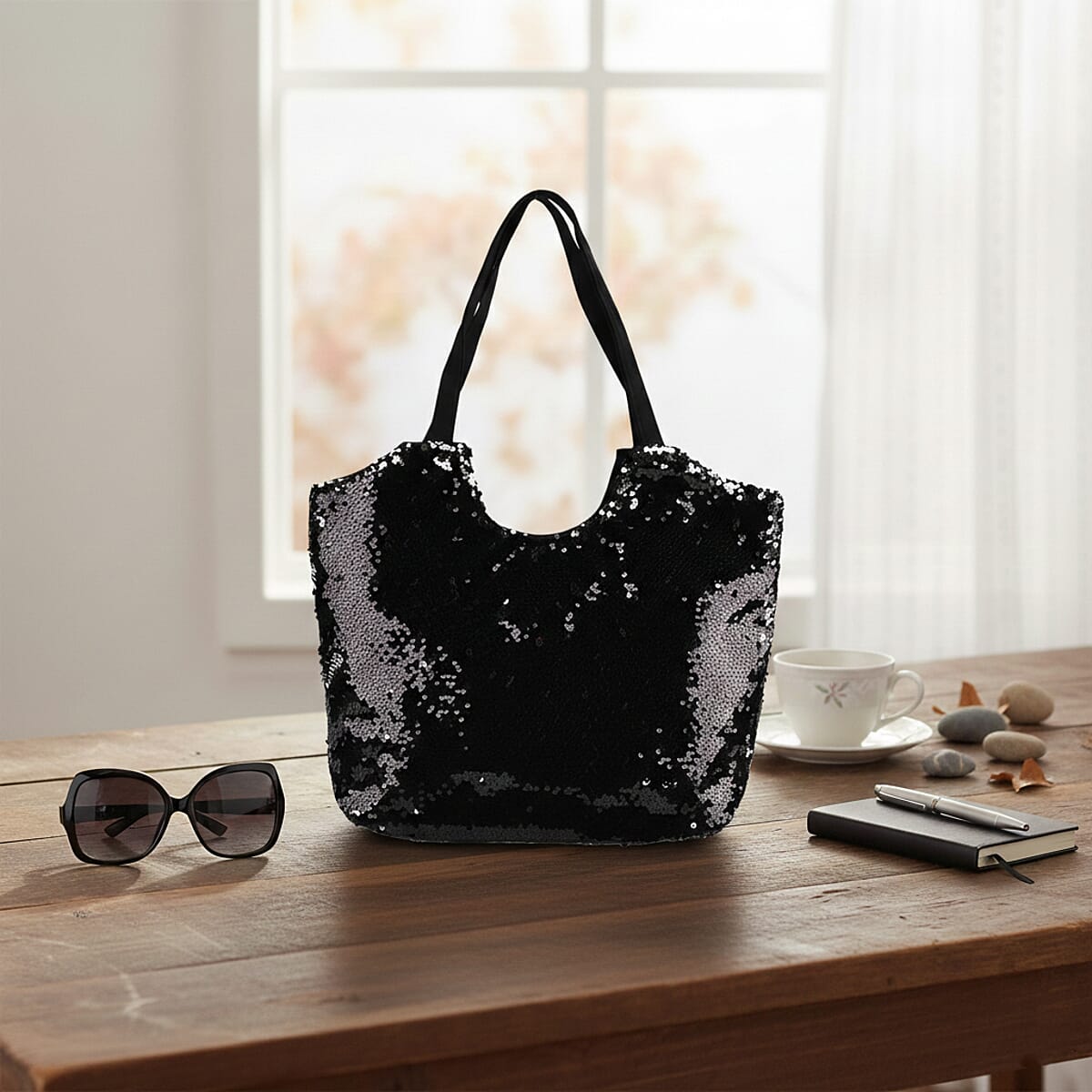 Tamsy Black Sequin Tote Bag image number 1