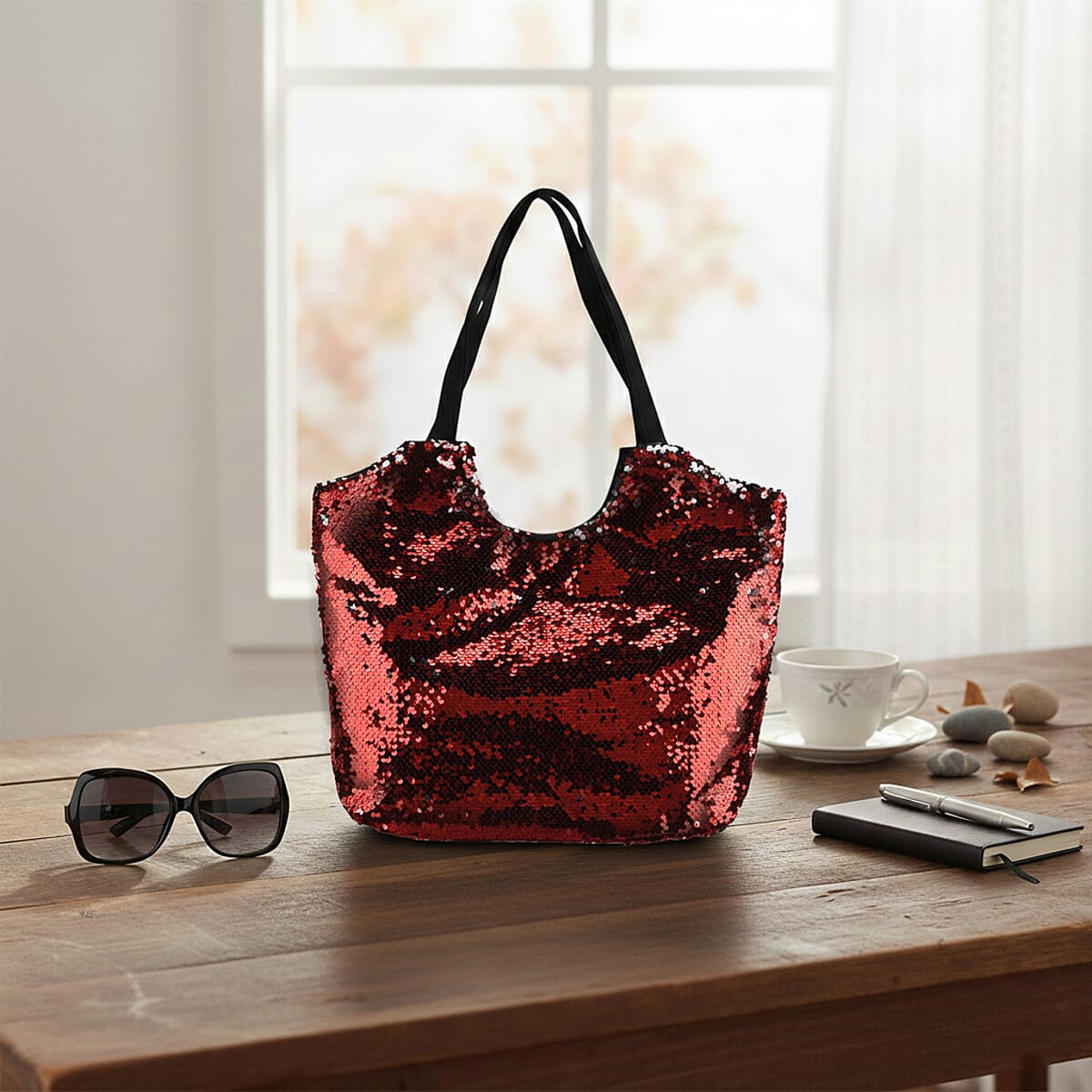Tamsy Red Sequin Tote Bag image number 1