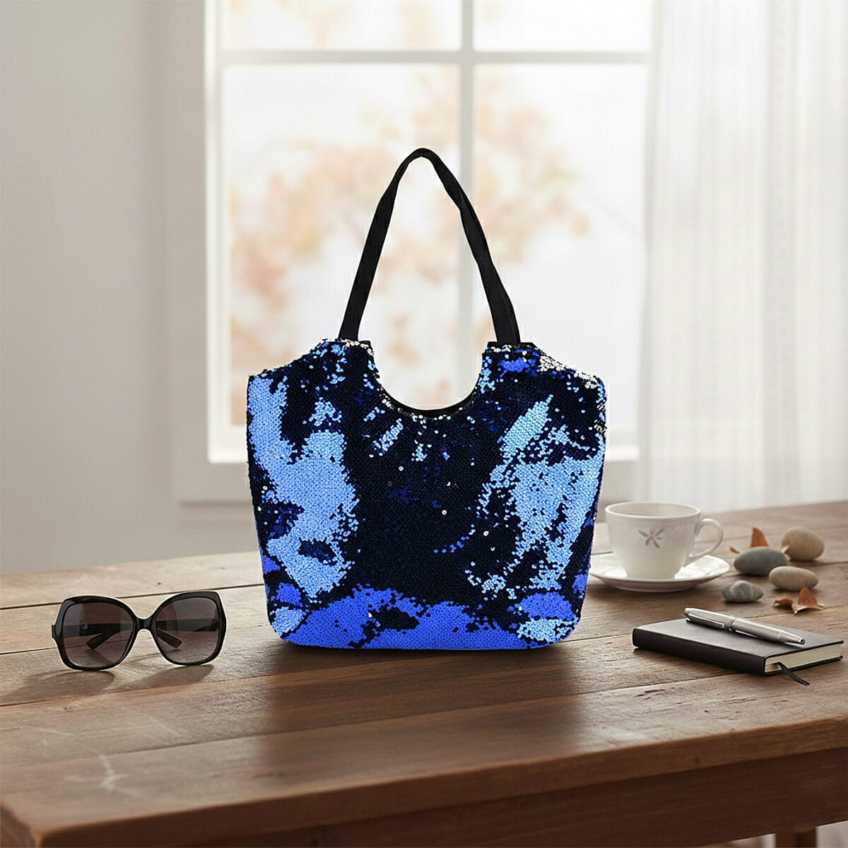 Tamsy Blue Sequin Tote Bag image number 1