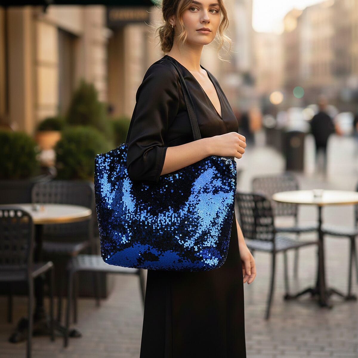 Tamsy Blue Sequin Tote Bag image number 2