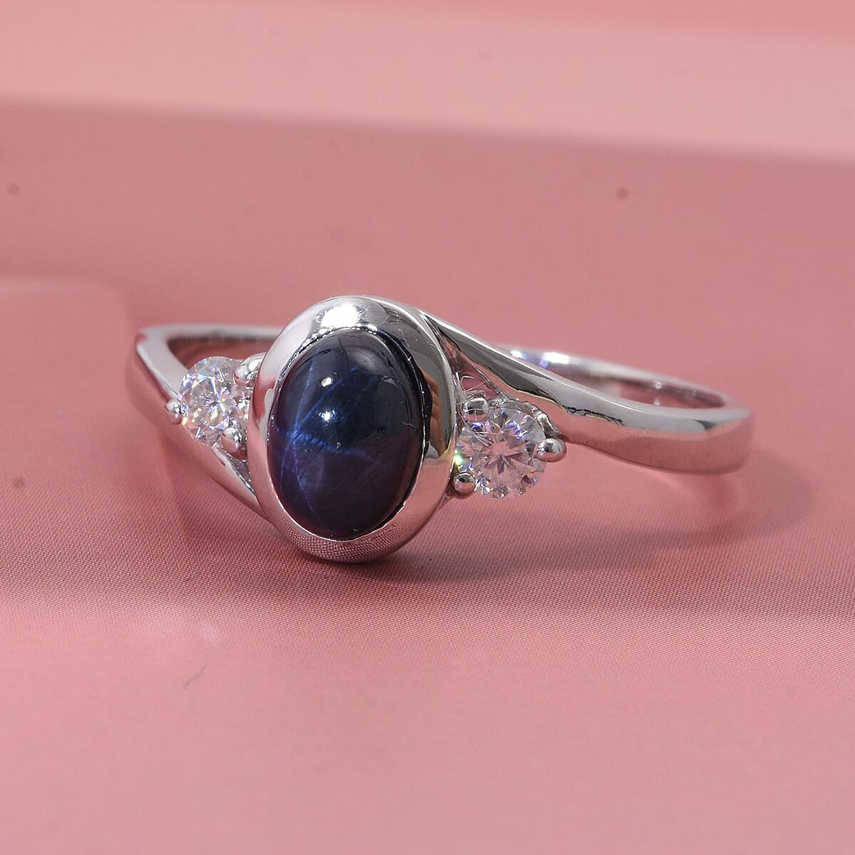 D'Joy Premium Blue Star Sapphire (DF) and Moissanite 1.75 ctw Ring in Rhodium Over Sterling Silver (Size 9.0) image number 1