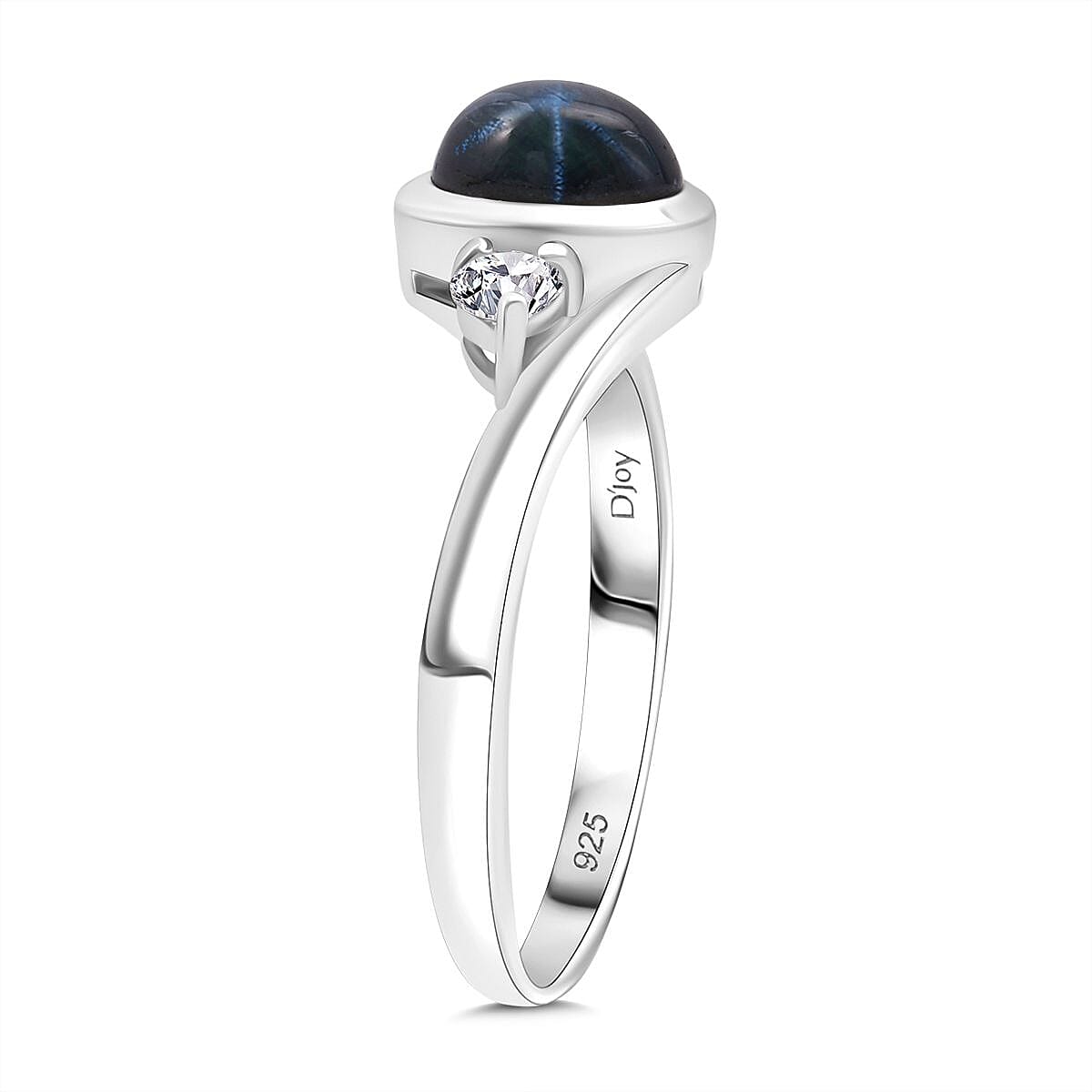 D'Joy Premium Blue Star Sapphire (DF) and Moissanite 1.75 ctw Ring in Rhodium Over Sterling Silver (Size 9.0) image number 3