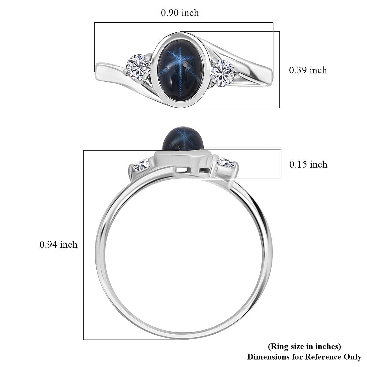 D'Joy Premium Blue Star Sapphire (DF) and Moissanite 1.75 ctw Ring in Rhodium Over Sterling Silver (Size 9.0) image number 5