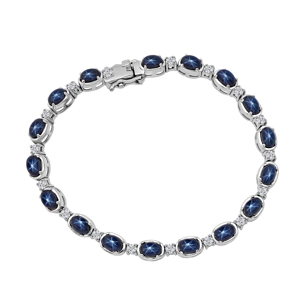 D'Joy Blue Star Sapphire (DF) and Moissanite 12.15 ctw Bracelet in Rhodium Over Sterling Silver (6.50 In) image number 0