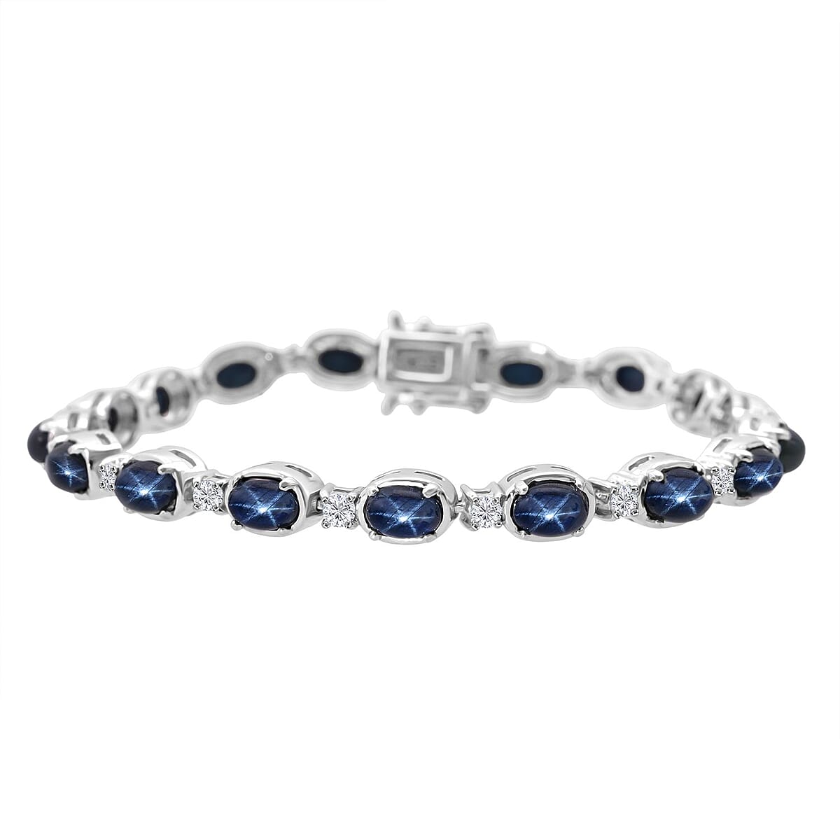 D'Joy Blue Star Sapphire (DF) and Moissanite 12.15 ctw Bracelet in Rhodium Over Sterling Silver (6.50 In) image number 2