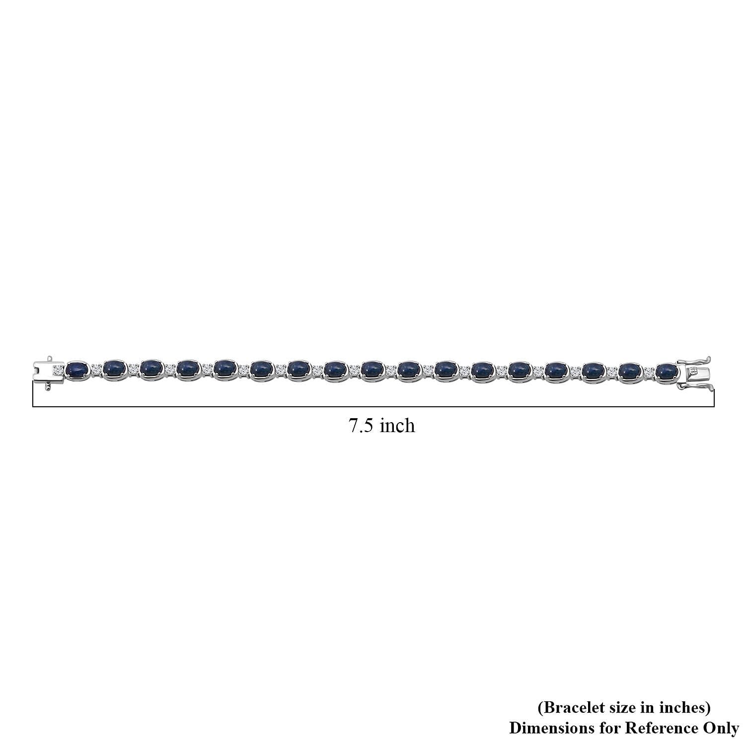 D'Joy Blue Star Sapphire (DF) and Moissanite 13.80 ctw Eternal Starlace Bracelet in Rhodium Over Sterling Silver (7.25 In)