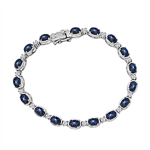 D'Joy Blue Star Sapphire (DF) and Moissanite 15.40 ctw Eternal Starlace Bracelet in Rhodium Over Sterling Silver (8.00 In)