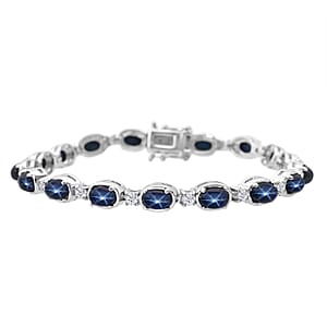 D'Joy Blue Star Sapphire (DF) and Moissanite 15.40 ctw Eternal Starlace Bracelet in Rhodium Over Sterling Silver (8.00 In)
