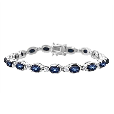 D'Joy Blue Star Sapphire (DF) and Moissanite 15.40 ctw Eternal Starlace Bracelet in Rhodium Over Sterling Silver (8.00 In)