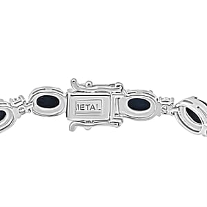 D'Joy Blue Star Sapphire (DF) and Moissanite 15.40 ctw Eternal Starlace Bracelet in Rhodium Over Sterling Silver (8.00 In)
