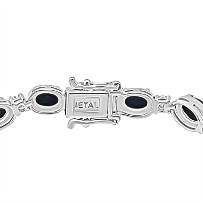 D'Joy Blue Star Sapphire (DF) and Moissanite 15.40 ctw Eternal Starlace Bracelet in Rhodium Over Sterling Silver (8.00 In)