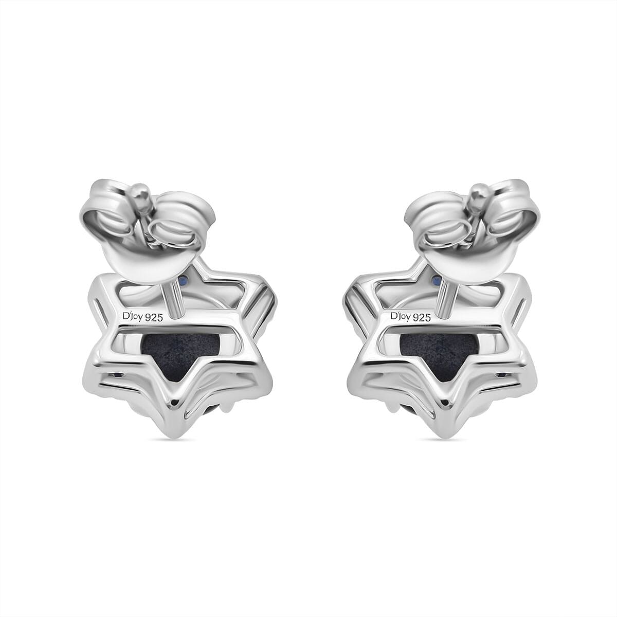 D'Joy Premium Blue Star Sapphire (DF) and Blue Sapphire 1.75 ctw Earrings in Rhodium Over Sterling Silver image number 4