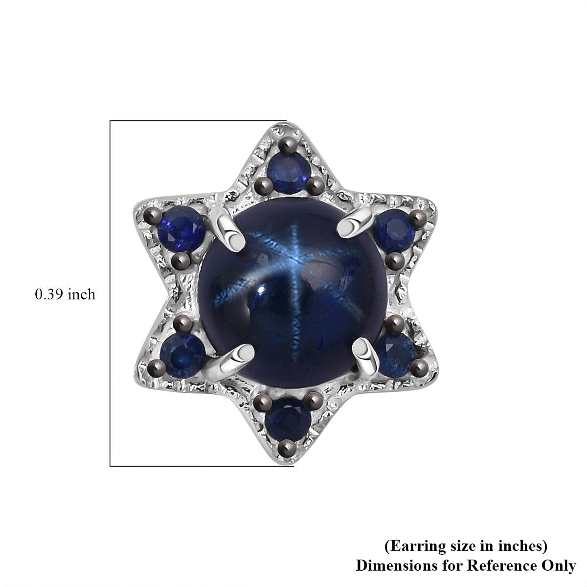 D'Joy Premium Blue Star Sapphire (DF) and Blue Sapphire 1.75 ctw Earrings in Rhodium Over Sterling Silver image number 5