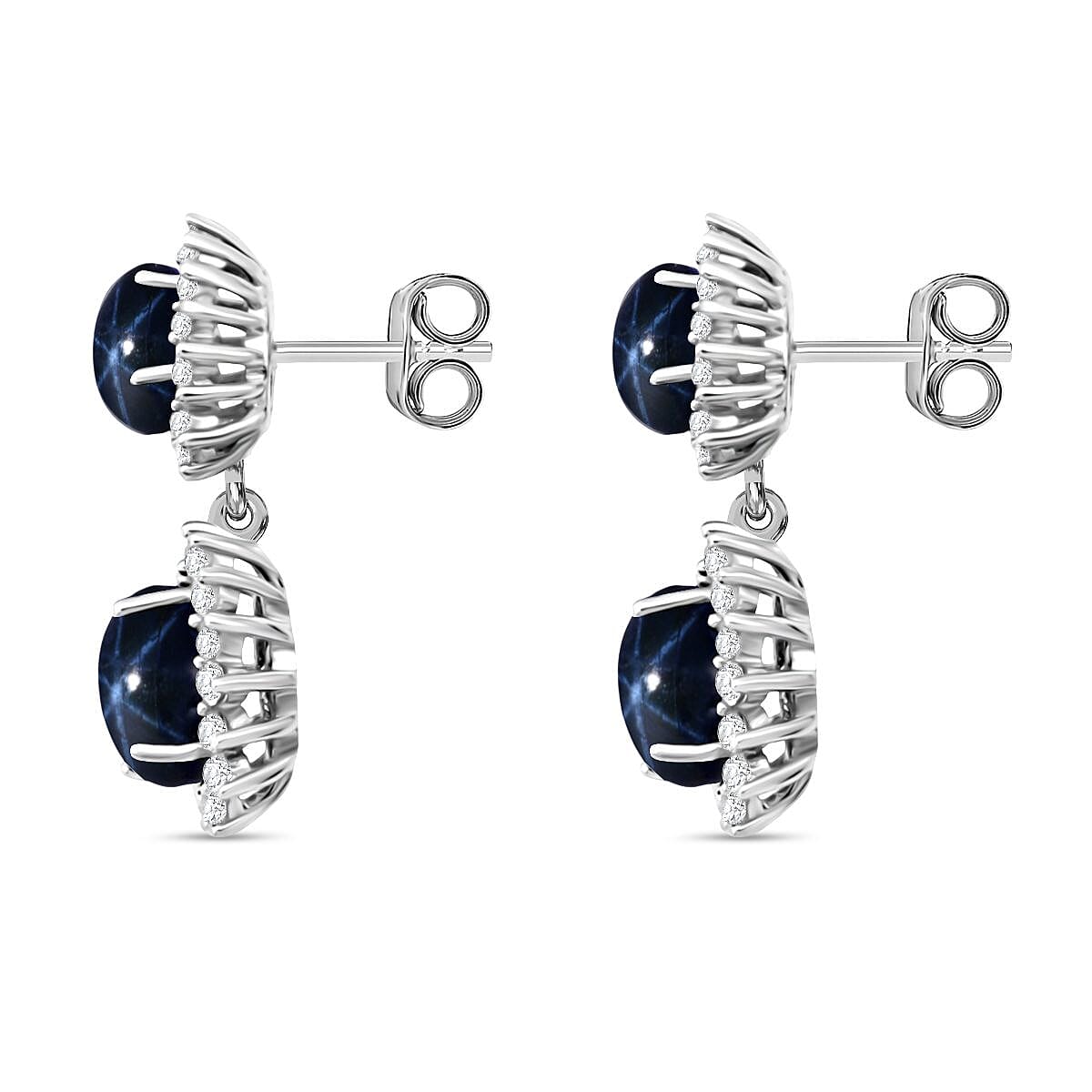 D'Joy Premium Blue Star Sapphire (DF) and White Zircon 5.75 ctw Earrings in Rhodium Over Sterling Silver image number 3