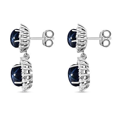 D'Joy Premium Blue Star Sapphire (DF) and White Zircon 5.75 ctw Earrings in Rhodium Over Sterling Silver