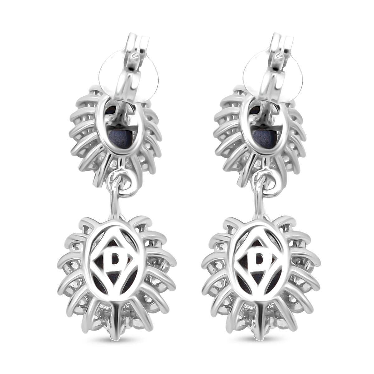 D'Joy Premium Blue Star Sapphire (DF) and White Zircon 5.75 ctw Earrings in Rhodium Over Sterling Silver image number 4