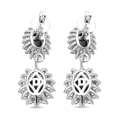 D'Joy Premium Blue Star Sapphire (DF) and White Zircon 5.75 ctw Earrings in Rhodium Over Sterling Silver