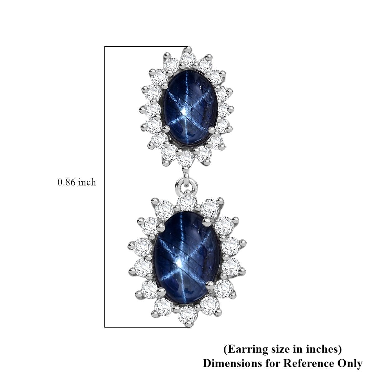 D'Joy Premium Blue Star Sapphire (DF) and White Zircon 5.75 ctw Earrings in Rhodium Over Sterling Silver image number 5