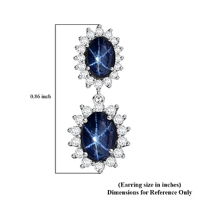 D'Joy Premium Blue Star Sapphire (DF) and White Zircon 5.75 ctw Earrings in Rhodium Over Sterling Silver