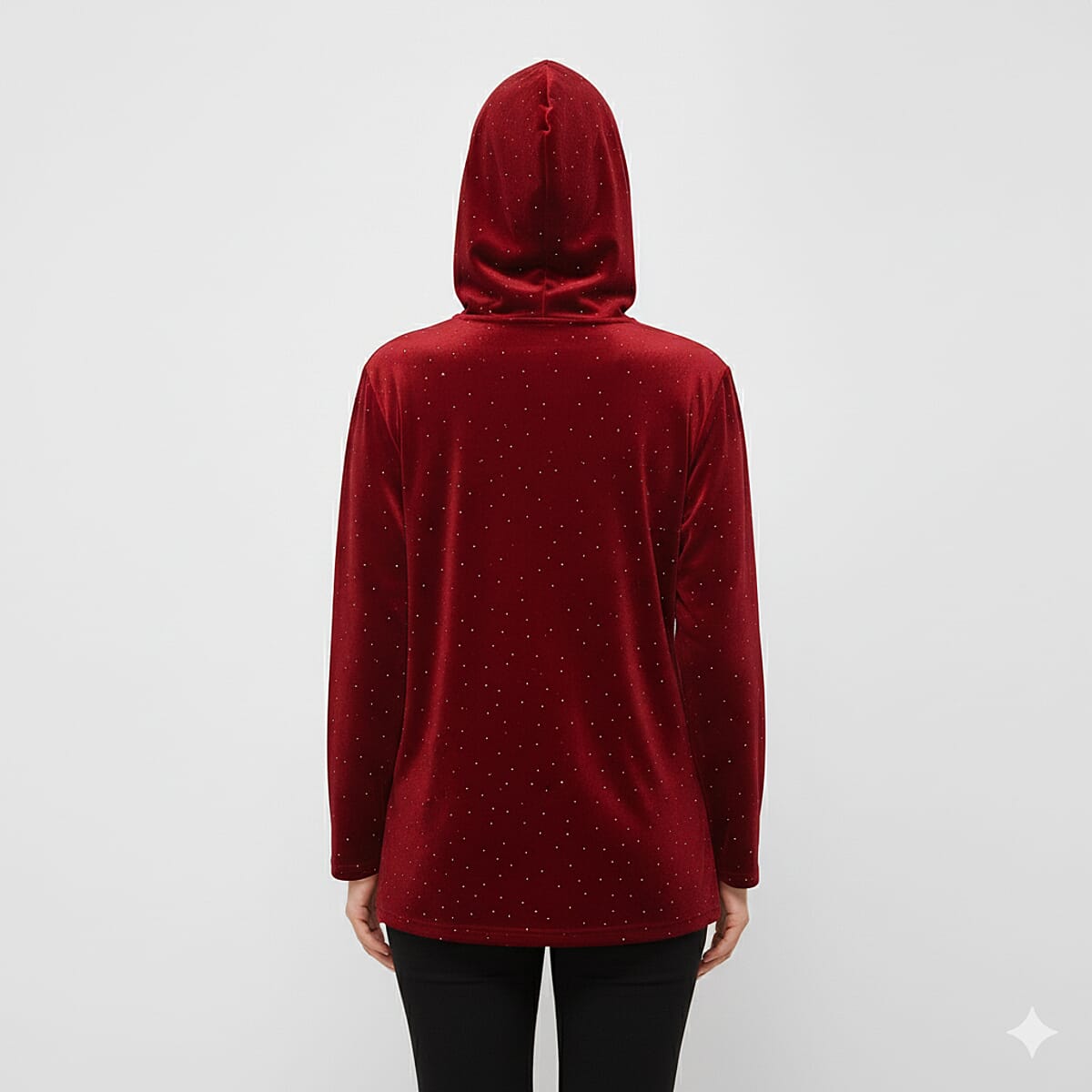  Tamsy Red Crystal Embedded Glitter Top with Hoodie - One Size Fits Most image number 1