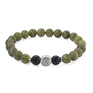 Connemara Marble and Shungite 85.00 ctw Beaded Stretch Bracelet in Silvertone