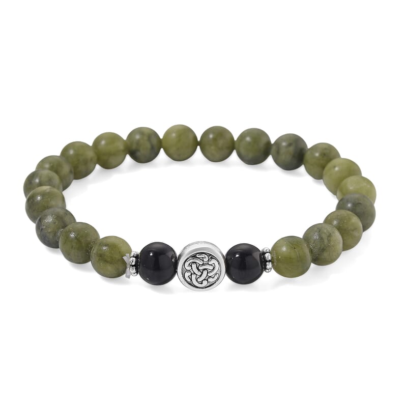 Connemara Marble and Shungite 85.00 ctw Celtic Harmony Beaded Stretch Bracelet in Silvertone