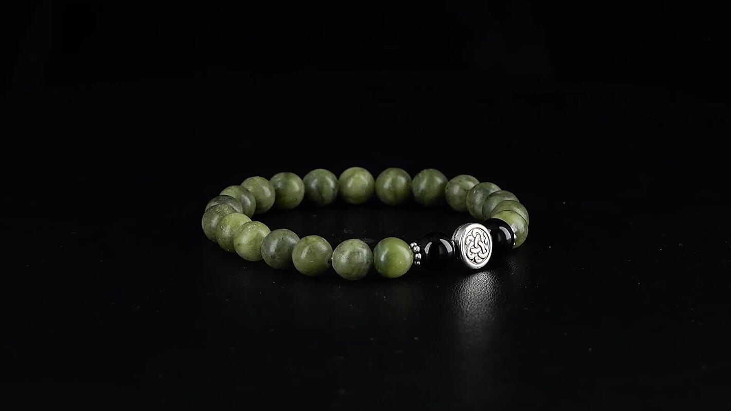 Connemara Marble and Shungite 85.00 ctw Celtic Harmony Beaded Stretch Bracelet in Silvertone