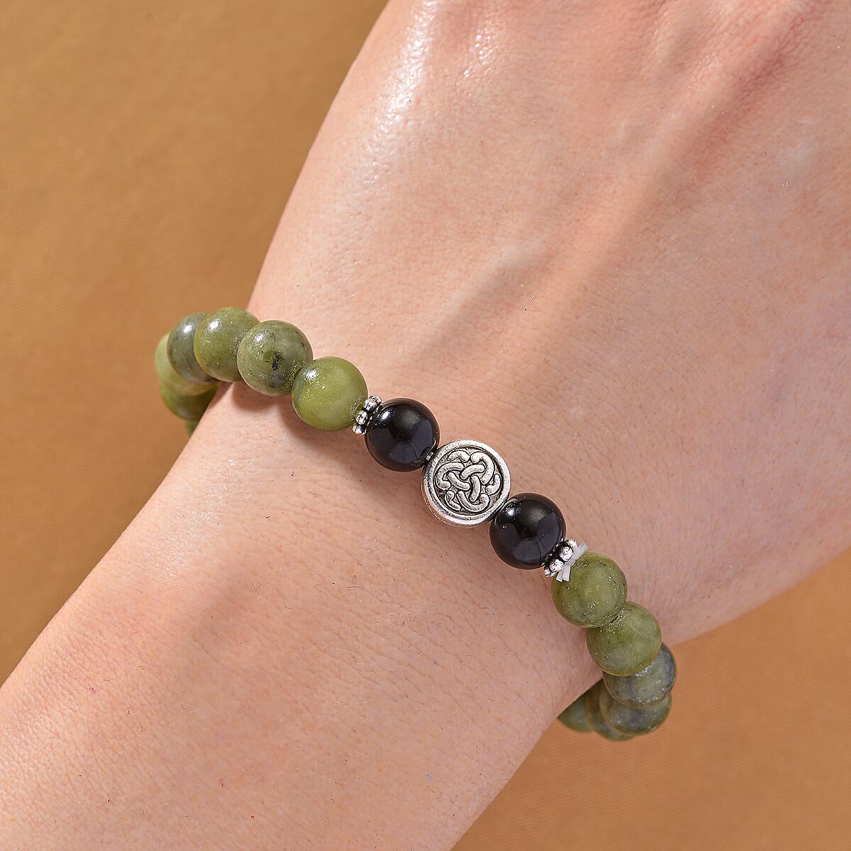Connemara Marble and Shungite 85.00 ctw Beaded Stretch Bracelet in Silvertone image number 1