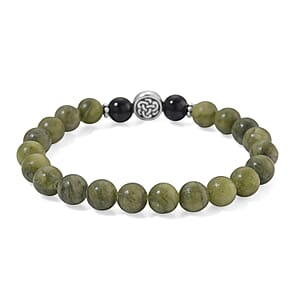 Connemara Marble and Shungite 85.00 ctw Celtic Harmony Beaded Stretch Bracelet in Silvertone
