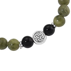 Connemara Marble and Shungite 85.00 ctw Celtic Harmony Beaded Stretch Bracelet in Silvertone