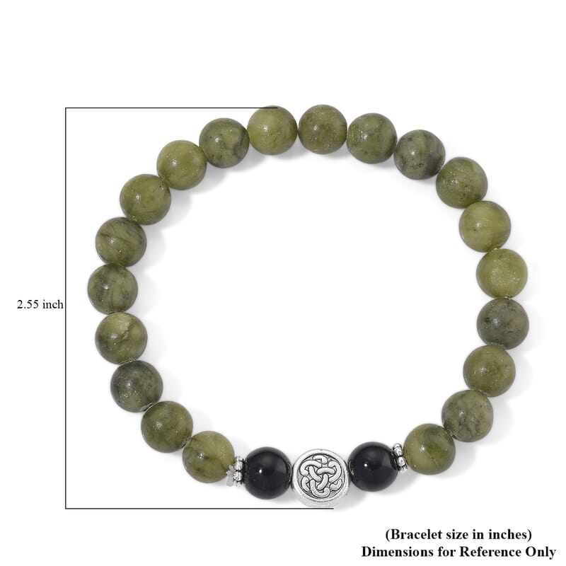 Connemara Marble and Shungite 85.00 ctw Celtic Harmony Beaded Stretch Bracelet in Silvertone