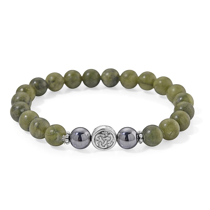 Connemara Marble and Terahertz 85.00 ctw Celtic Harmony Beaded Stretch Bracelet