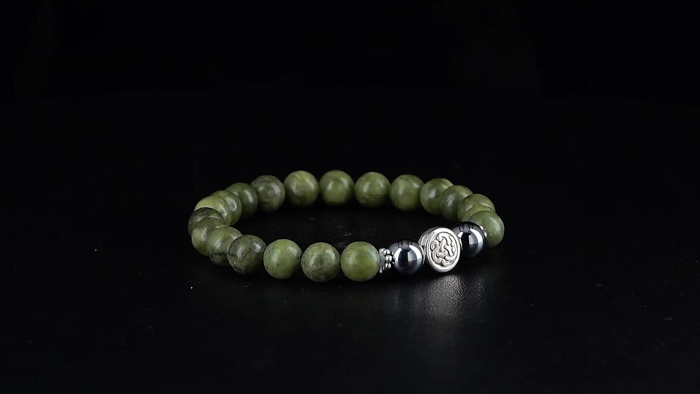 Connemara Marble and Terahertz 85.00 ctw Celtic Harmony Beaded Stretch Bracelet