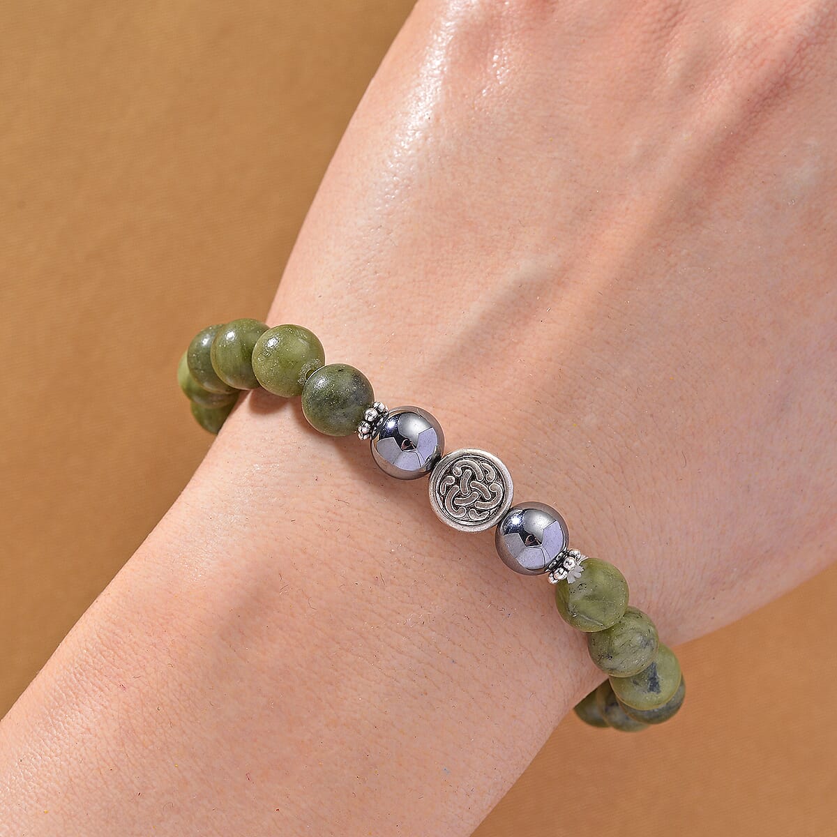 Connemara Marble and Terahertz 108.00 ctw Beaded Stretch Bracelet image number 1